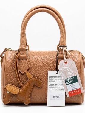 DIVINE FIRENZE Made In Italy Leather Crossbody Booling Bag. Moka color.